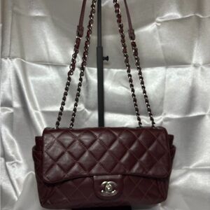 CHANEL Dark Red Quilted Shoulder Bag